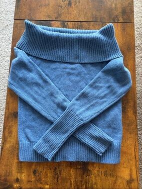 Aritzia Dusty Blue Off-the-Shoulder Ribbed Sweater